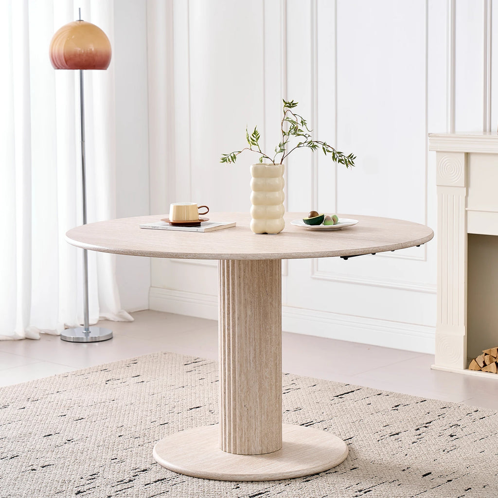 Anneau, table à manger ronde Maison ND, panneau MDF, coloris noir, bois doré ou gris