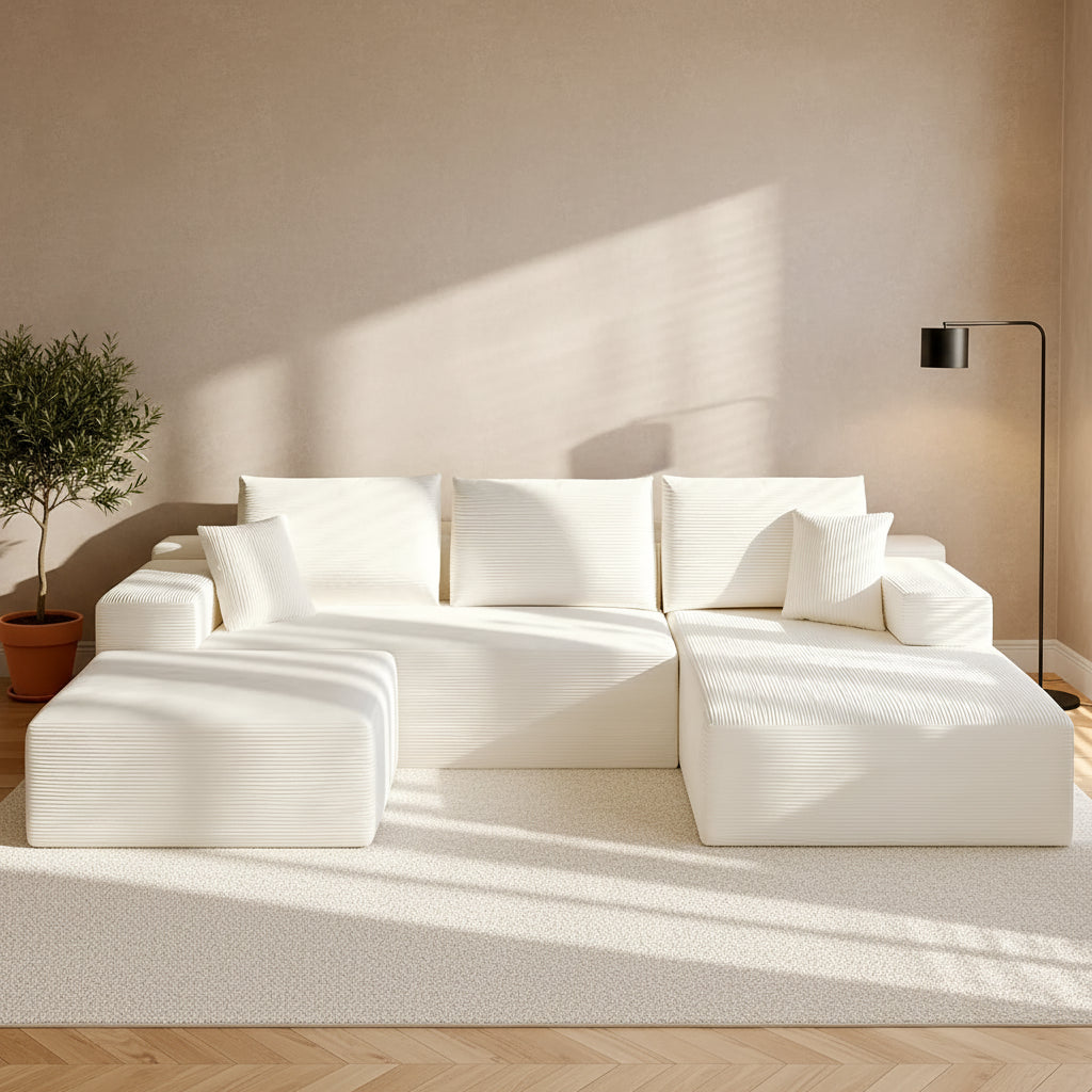Cosmo, canapé d'angle en U convertible Maison ND, velours gris anthracite, blanc ou noir