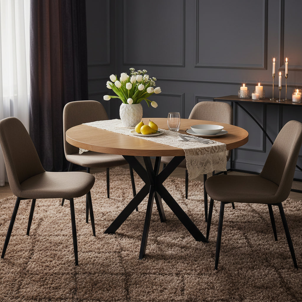 Nordi, table à manger ronde Maison ND, plateau bois et piètement acier, Ø 100 cm