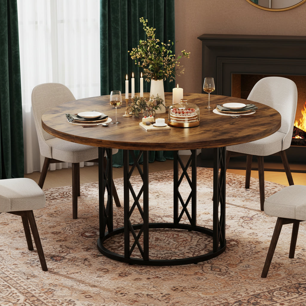 Bramble, table à manger ronde industrielle Maison ND — vue détaillée 4