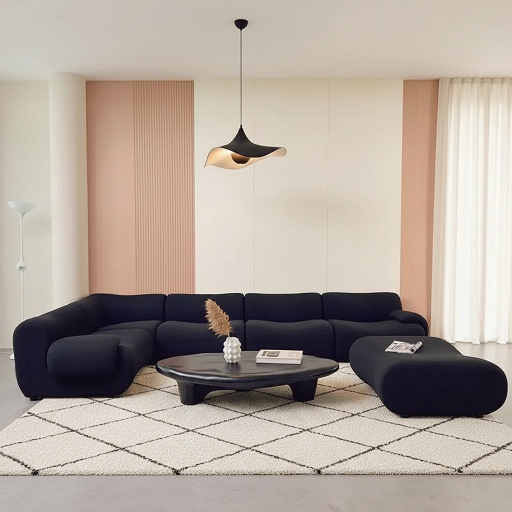 Wabi, canapé d'angle modulaire Maison ND, tissu façon sherpa écru