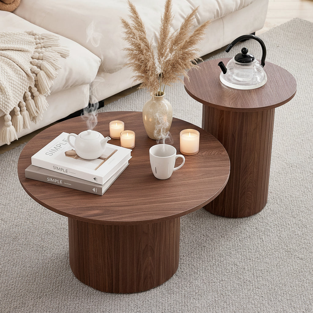 Duo, tables basses gigognes rondes Maison ND, lot de 2, bois