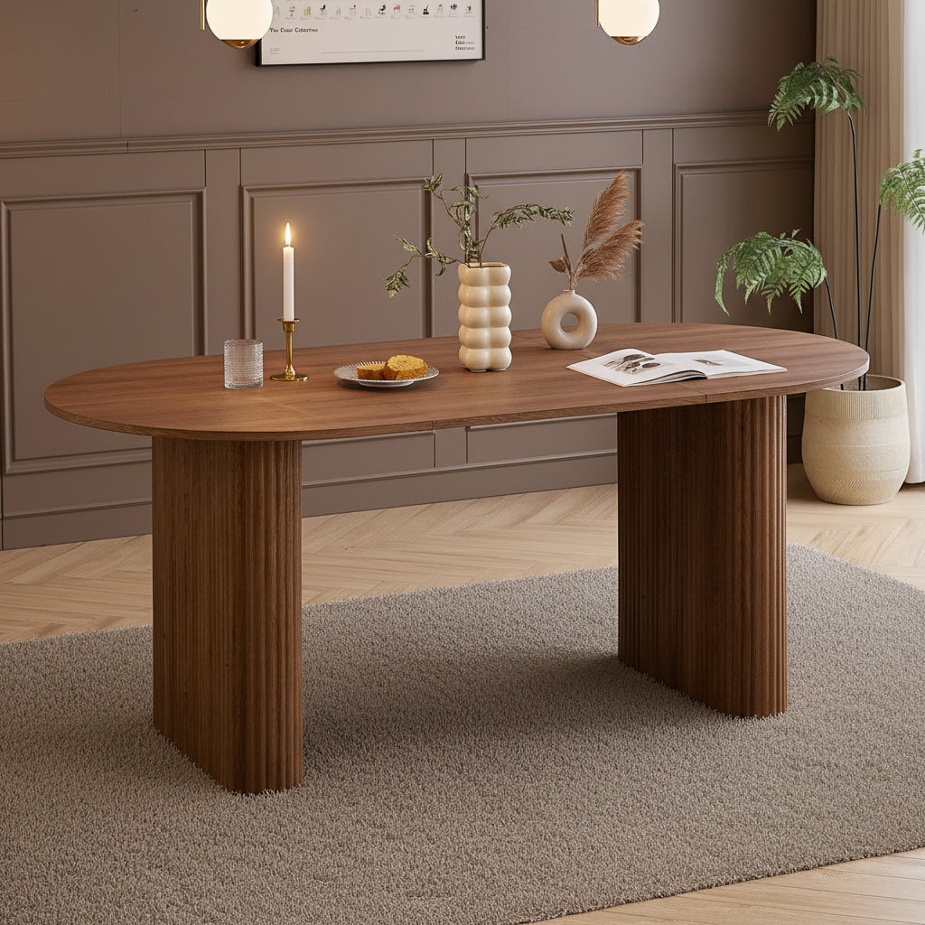 Ovale, table à manger ovale Maison ND, plateau MDF veinage bois, 180 x 90 cm